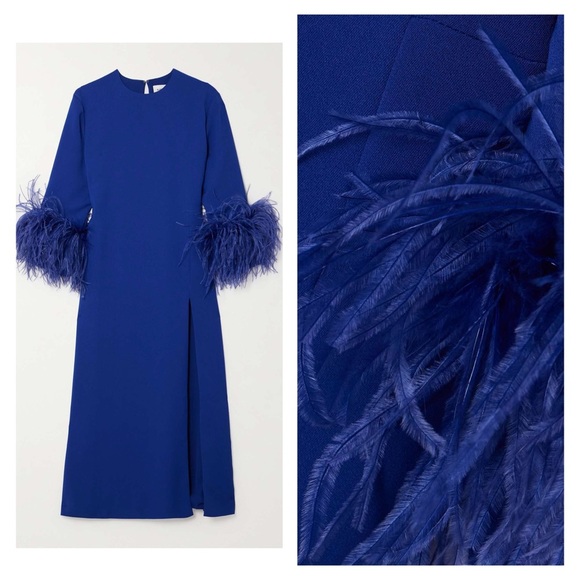 16Arlington Billie Dress Blue Feather Trim Midi Size 6 Cocktail Formal Party NWT - Picture 3 of 15